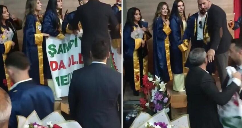 Mezuniyette pankart krizi: Öğrencilerin elinden alındı